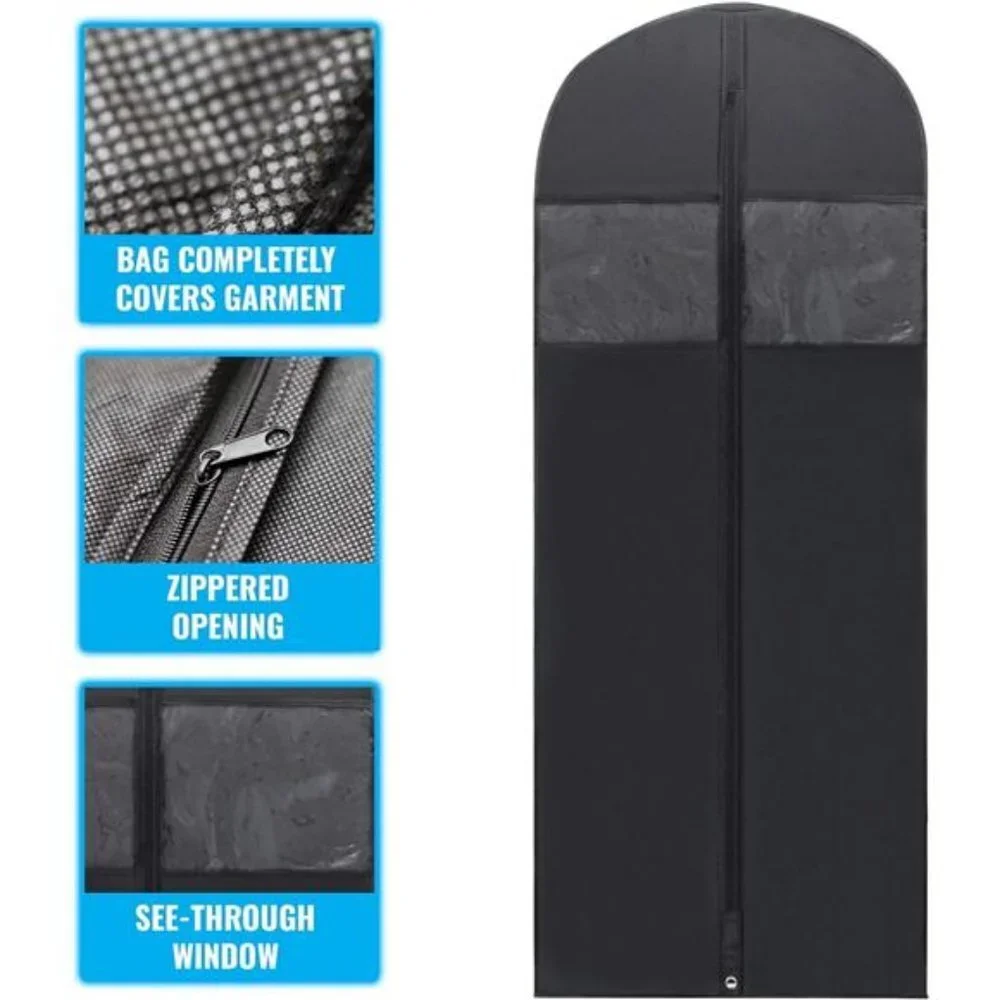 60” Black Garment Bags for Hanging Clothes, Men Suit Bag for Travel and Clothing